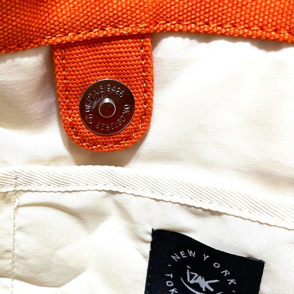 Izak Zenou Orange Canvas Tote Bad with Brown Faux Leather Handles - Picture 8 of 9